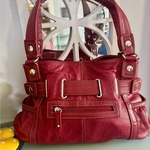 Wilsons Leather Red Pebbled Leather Shoulder Bag interior animal print